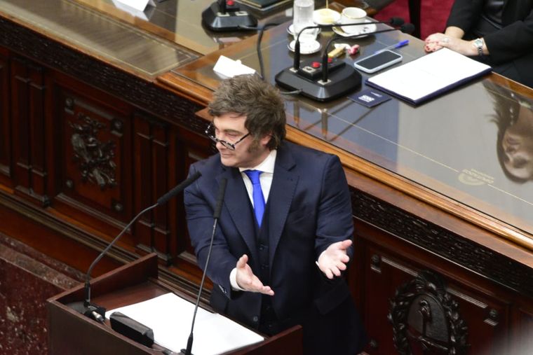 Javier Milei durante su discurso en el Congreso la noche del domingo.