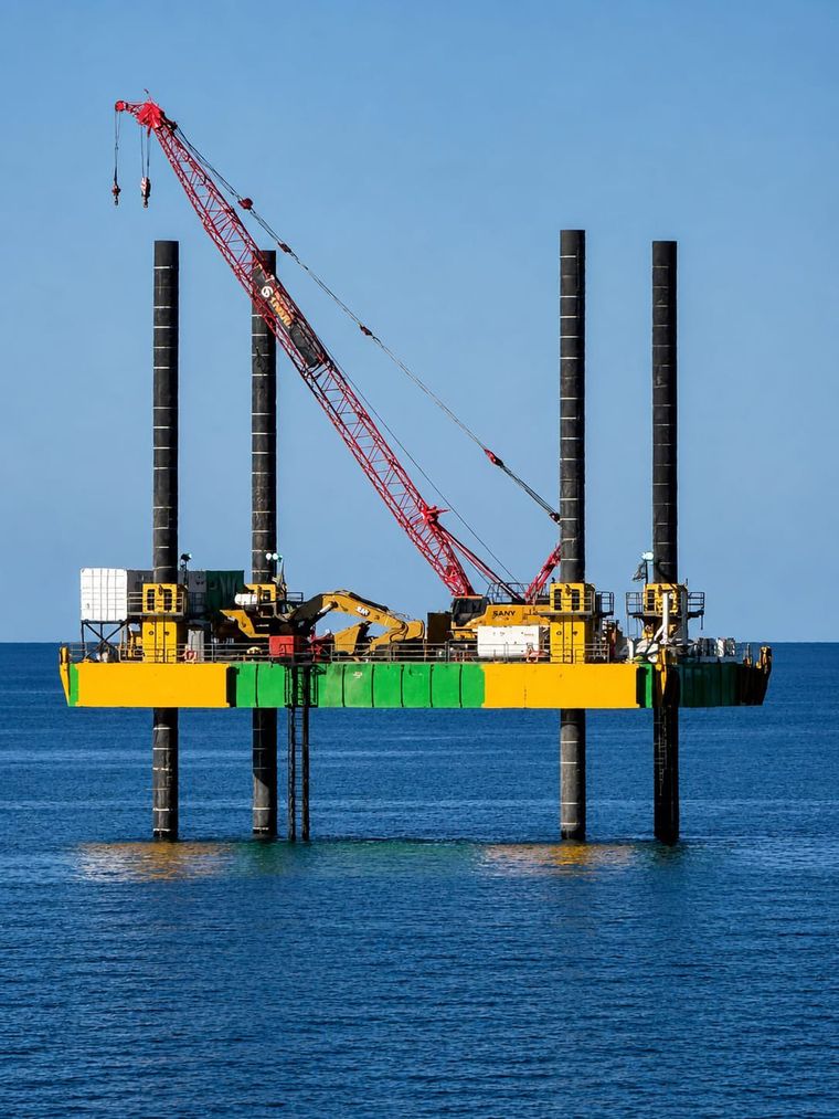 La plataforma autoelevable Combifloat C7 para el VMOS ya fue emplazada frente a Punta Colorada, en Río Negro.